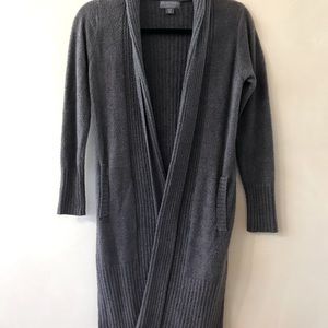 Barefoot Dreams Cozy Chic Lite ribbed trim long cardigan, Petite XS, graphite